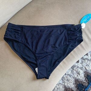 Mynah NEW $34 Mid-Rise Shirred Side Medium Coverage Bikini Bottom XL Black